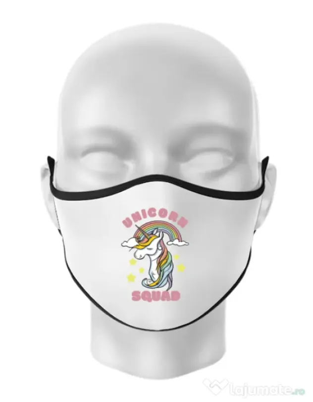 Masca personalizata reutilizabila Unicorn squad Alb
