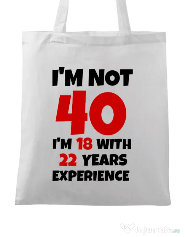 Sacosa din panza 40 Birthday Alb