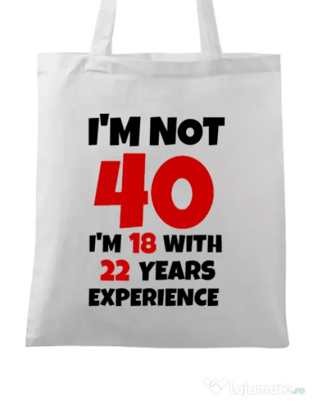 Sacosa din panza 40 Birthday Alb