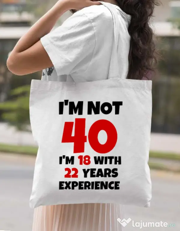 Sacosa din panza 40 Birthday Alb