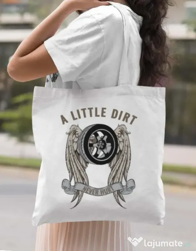 Sacosa din panza A little dirt Alb