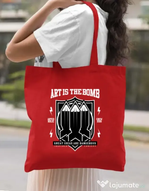 Sacosa din panza Art Is The Bomb Rosu