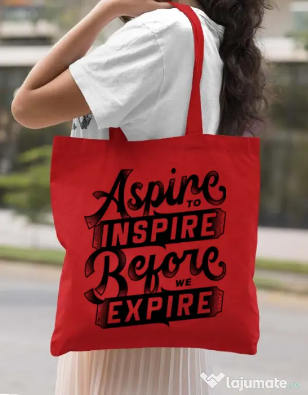 Sacosa din panza Aspire To Inspire Before We Expire Rosu