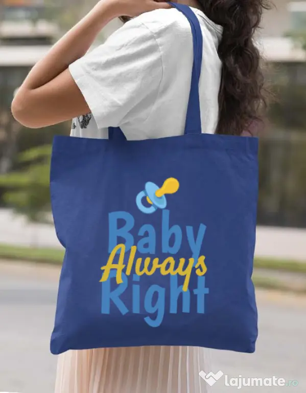 Sacosa din panza Baby always right Albastru regal