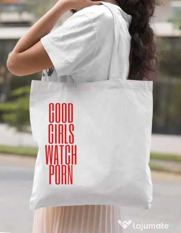 Sacosa din panza Bad girls Alb