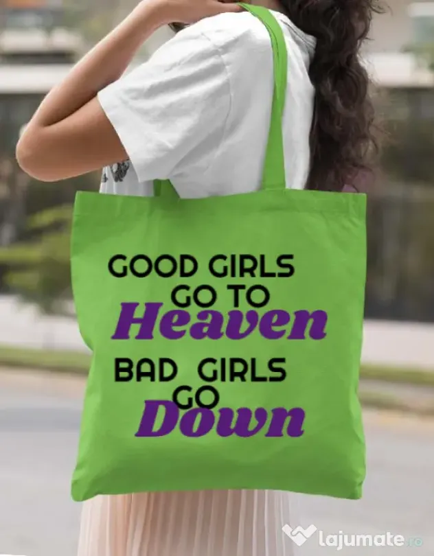 Sacosa din panza Bad girls go down Verde mar