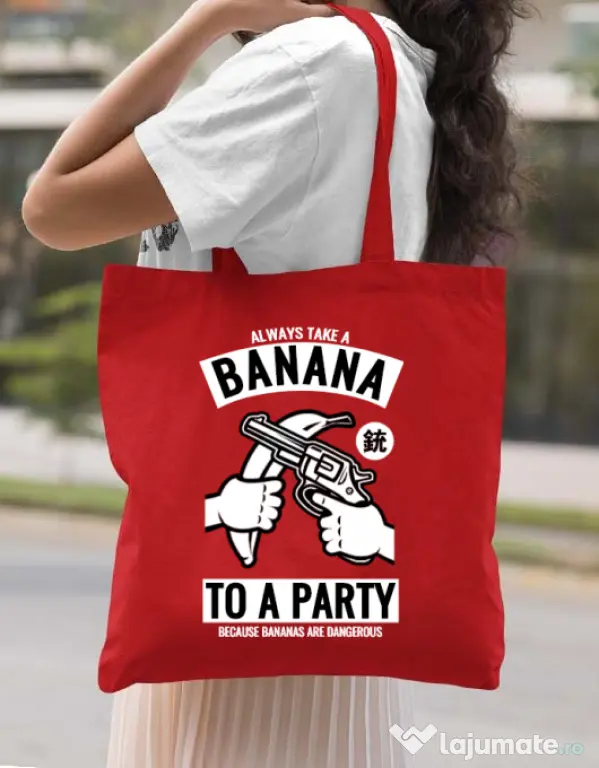 Sacosa din panza Banana Party Rosu