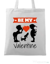 Sacosa din panza Be my valentine Alb