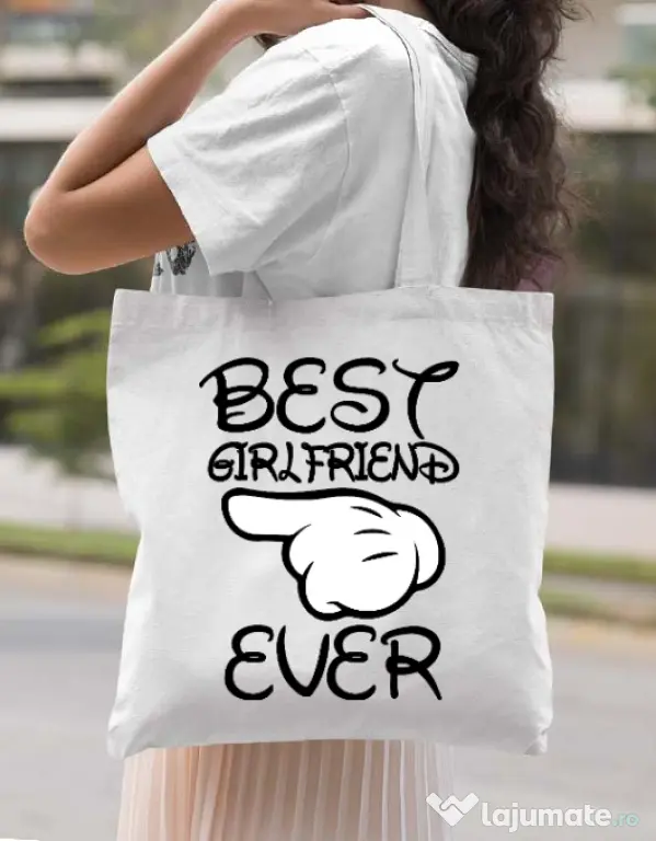 Sacosa din panza Best girlfriend ever Alb