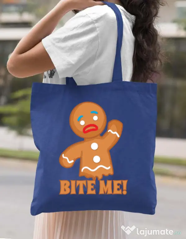 Sacosa din panza Bite me Albastru regal