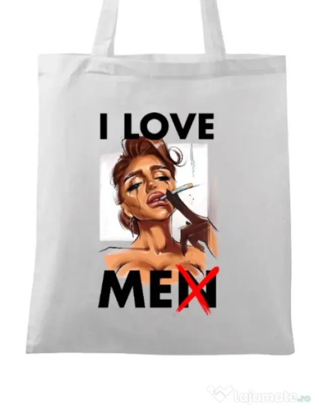 Sacosa din panza Black tears Alb