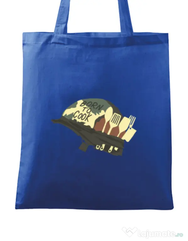 Sacosa din panza Born To Cook Albastru regal