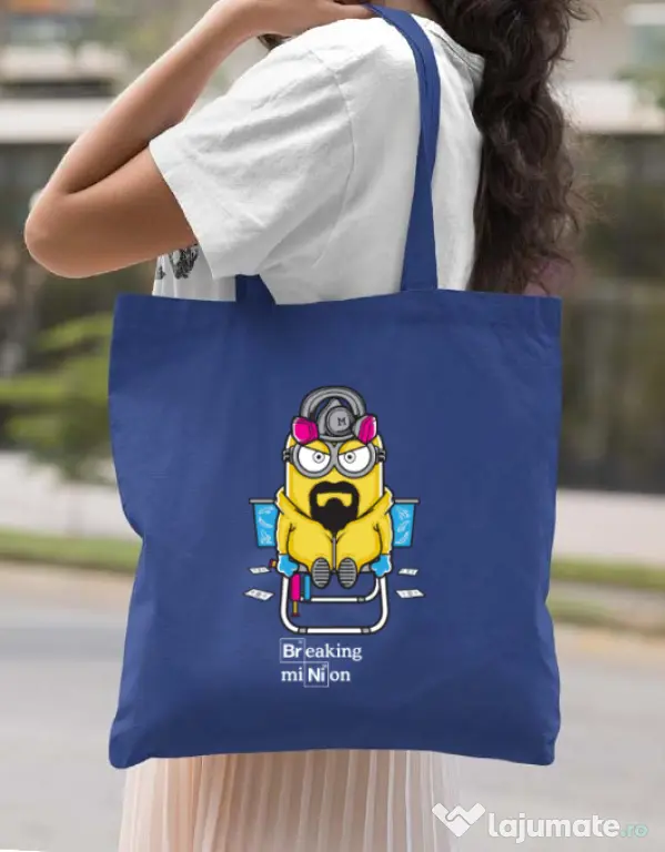 Sacosa din panza Breaking Minion Albastru regal