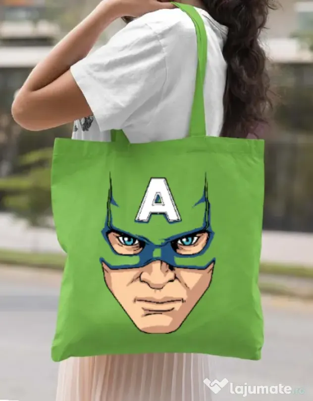 Sacosa din panza Captain America Mask Verde mar