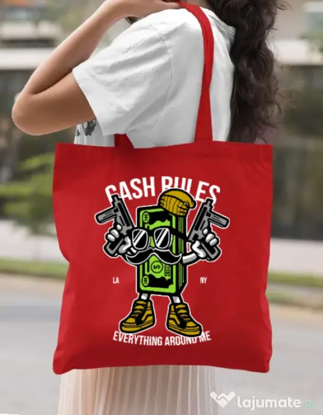 Sacosa din panza Cash rules Rosu