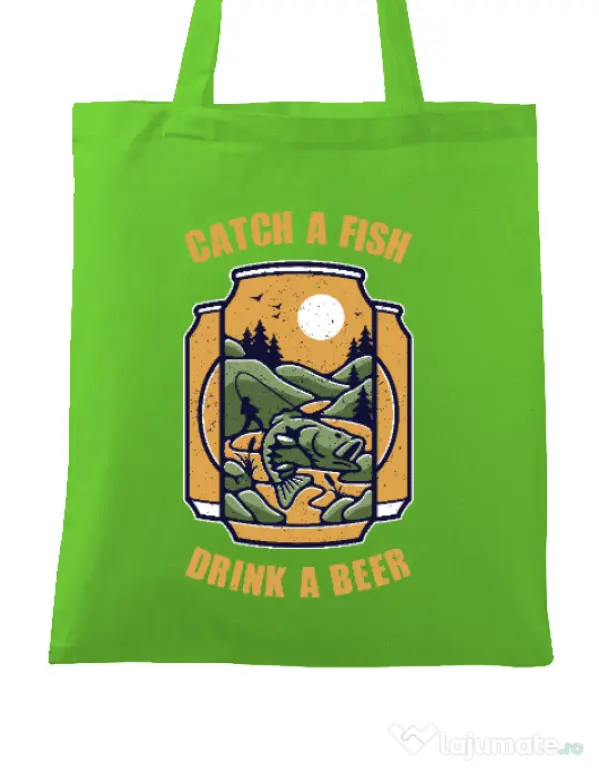 Sacosa din panza Catch a fish Verde mar