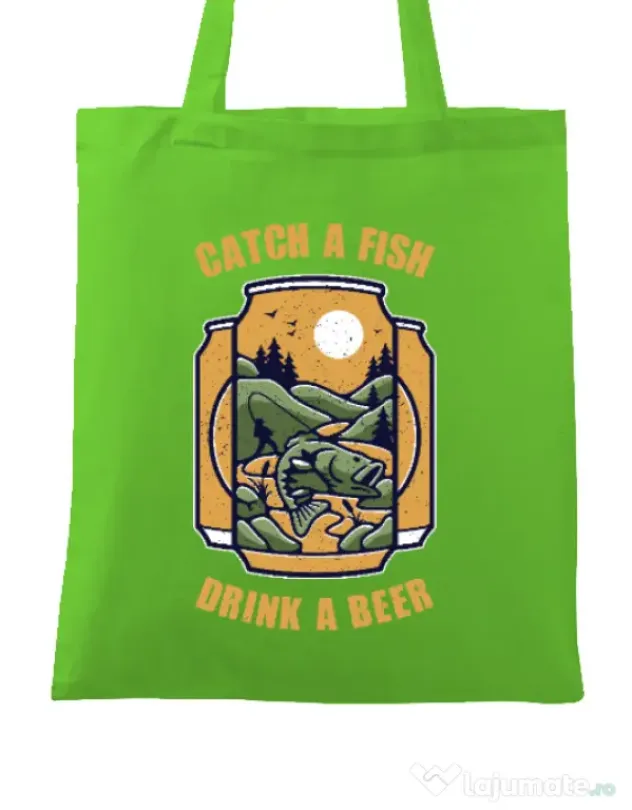 Sacosa din panza Catch a fish Verde mar