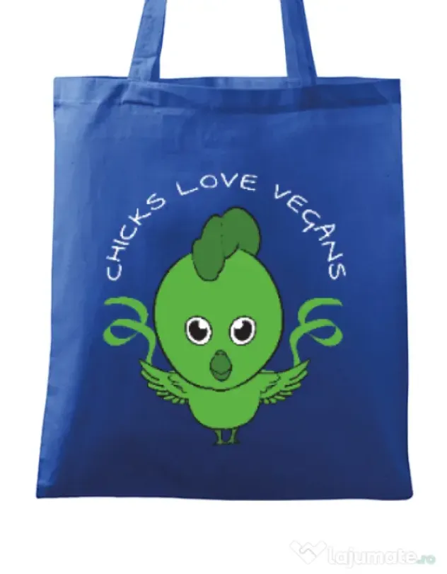 Sacosa din panza Chicks love vegans Albastru regal
