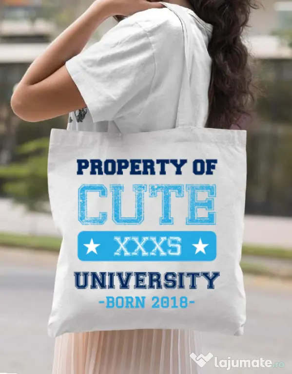 Sacosa din panza Cute university Alb
