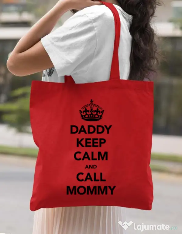 Sacosa din panza Daddy keep calm Rosu