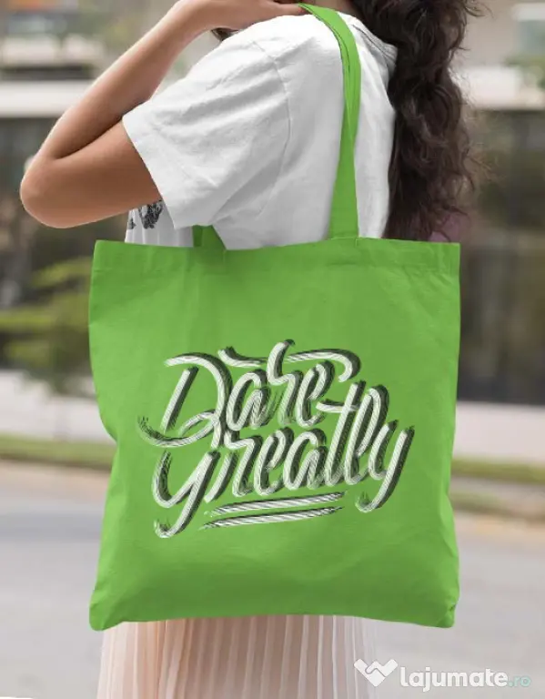 Sacosa din panza Dare Greatly Verde mar