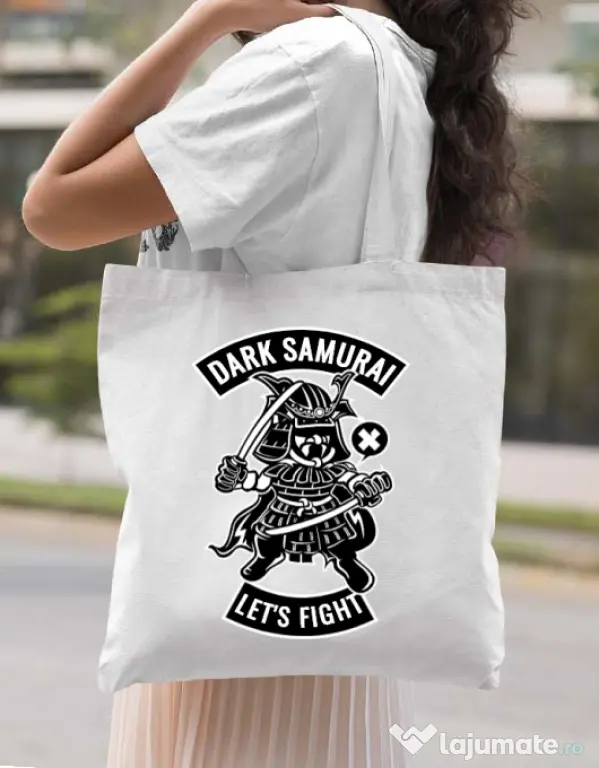 Sacosa din panza Dark samurai Alb