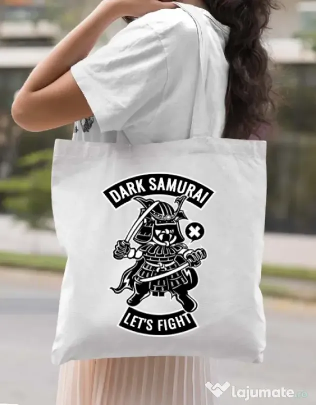 Sacosa din panza Dark samurai Alb