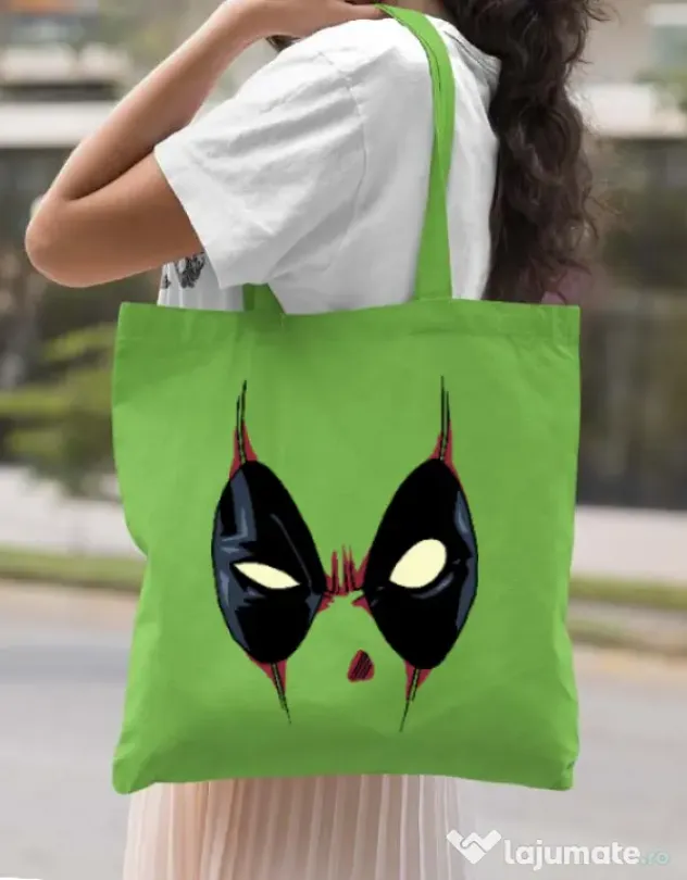 Sacosa din panza Deadpool mask Verde mar