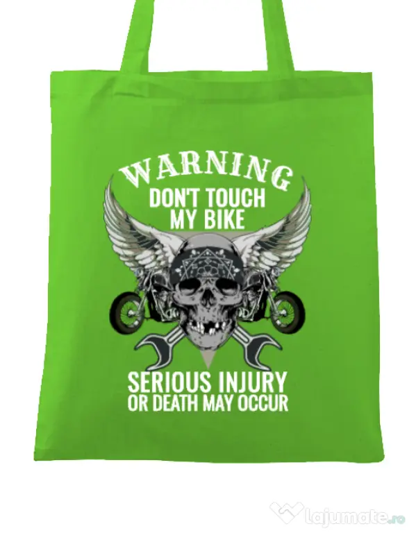 Sacosa din panza Don’t touch my bike Verde mar