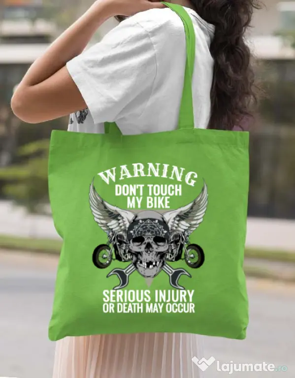 Sacosa din panza Don’t touch my bike Verde mar