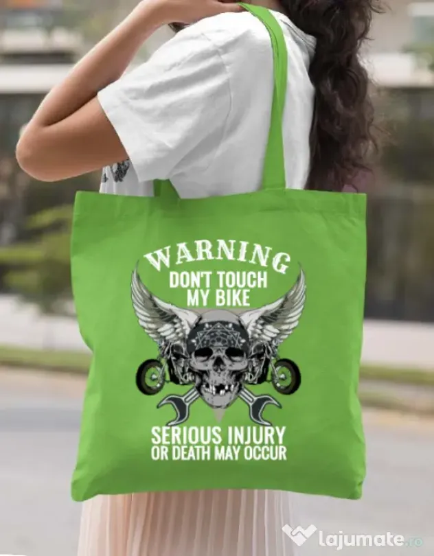 Sacosa din panza Don’t touch my bike Verde mar