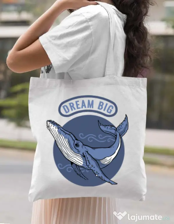 Sacosa din panza Dream big Alb