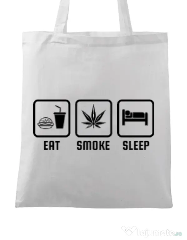 Sacosa din panza Eat smoke sleep Alb