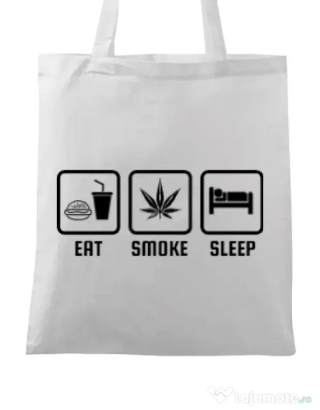 Sacosa din panza Eat smoke sleep Alb