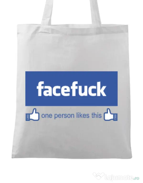 Sacosa din panza Facefuck Alb