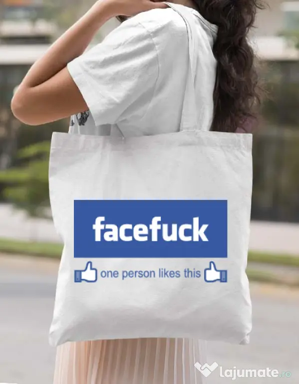 Sacosa din panza Facefuck Alb
