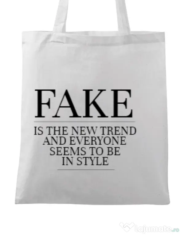 Sacosa din panza Fake is the new trend Alb