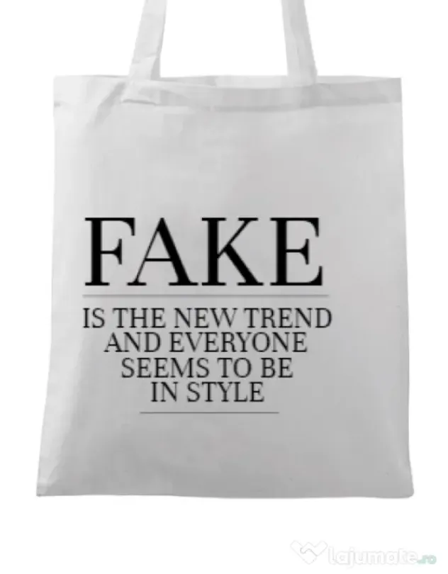 Sacosa din panza Fake is the new trend Alb