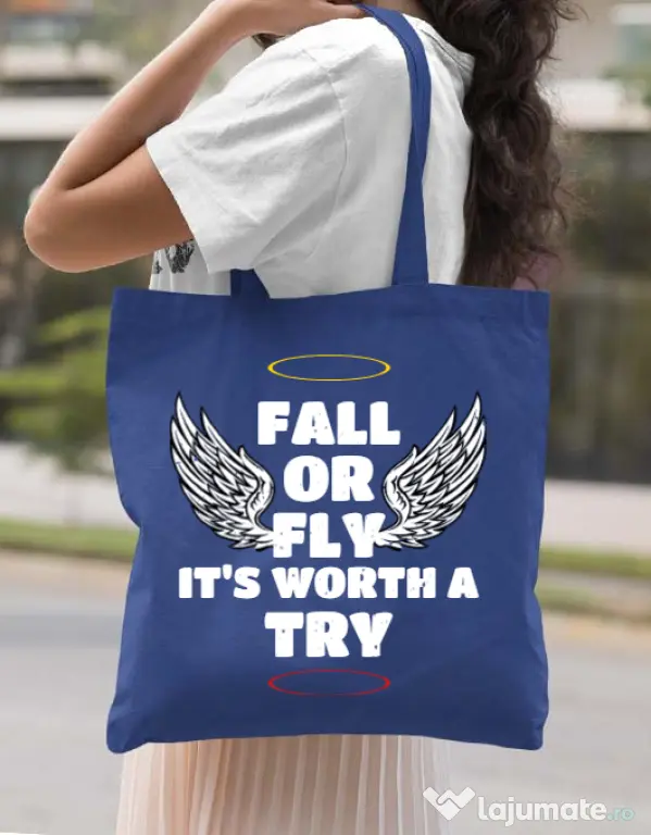 Sacosa din panza Fall or fly Albastru regal
