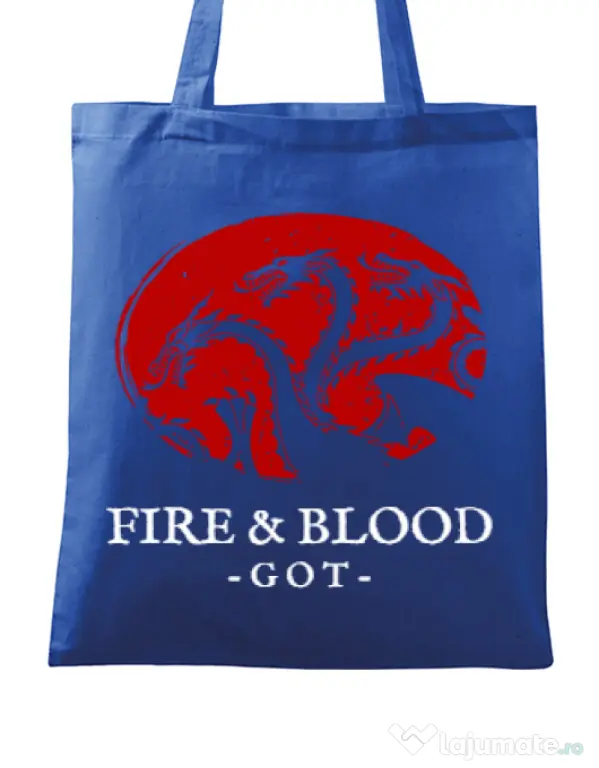 Sacosa din panza Fire and Blood Targaryen Albastru regal