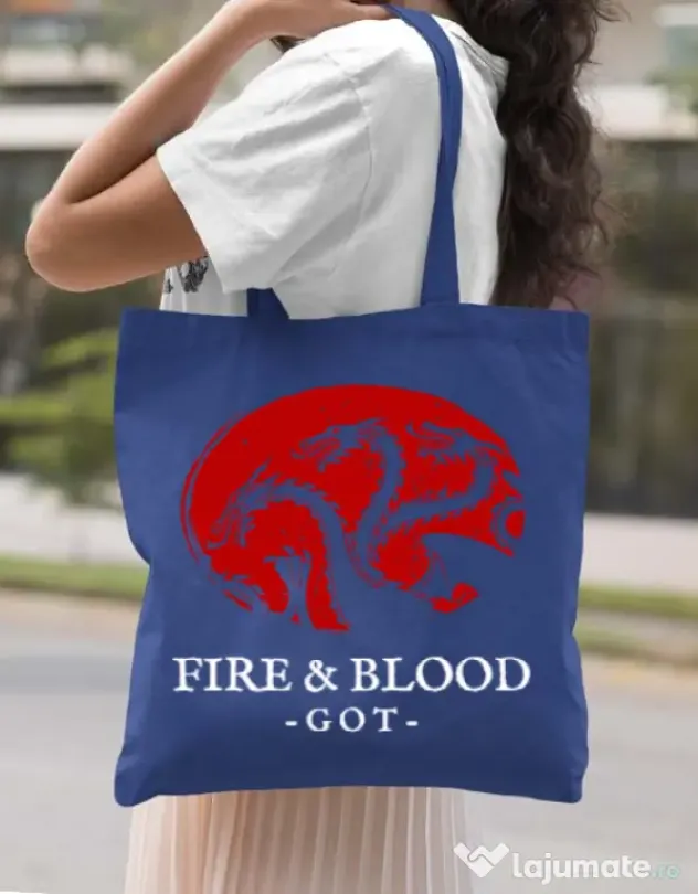 Sacosa din panza Fire and Blood Targaryen Albastru regal