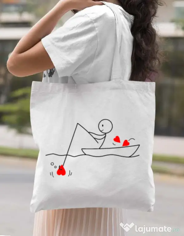Sacosa din panza Fishing for love 1 Alb