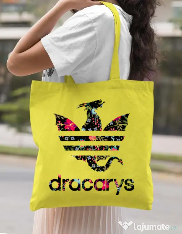 Sacosa din panza Flower dracarys Galben