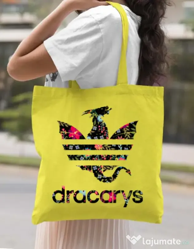 Sacosa din panza Flower dracarys Galben