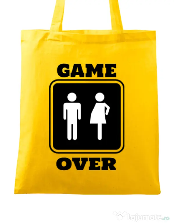 Sacosa din panza Game over pregnant Galben