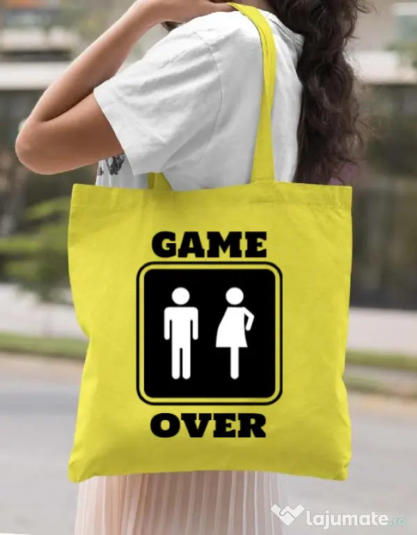 Sacosa din panza Game over pregnant Galben
