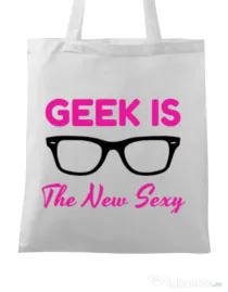Sacosa din panza Geek is the new sexy Alb