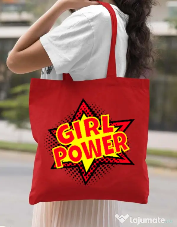 Sacosa din panza Girl power Rosu