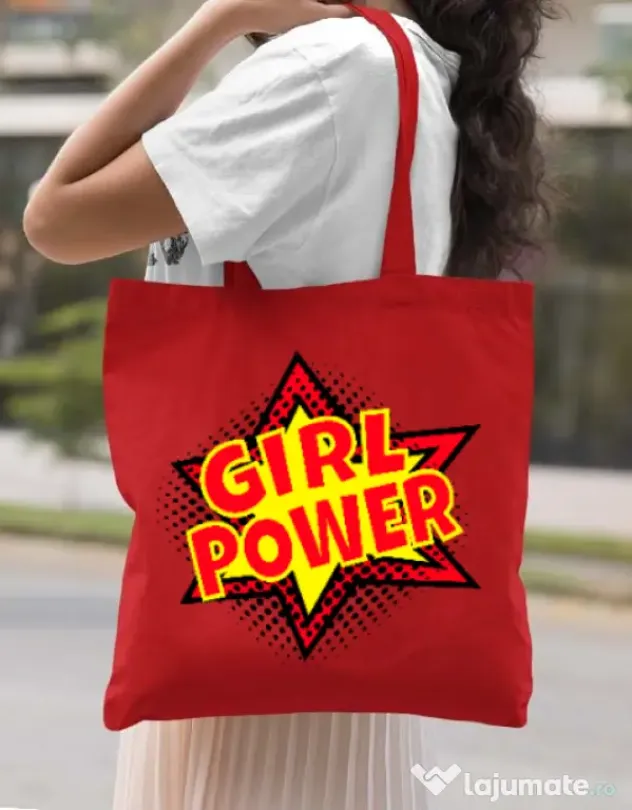 Sacosa din panza Girl power Rosu