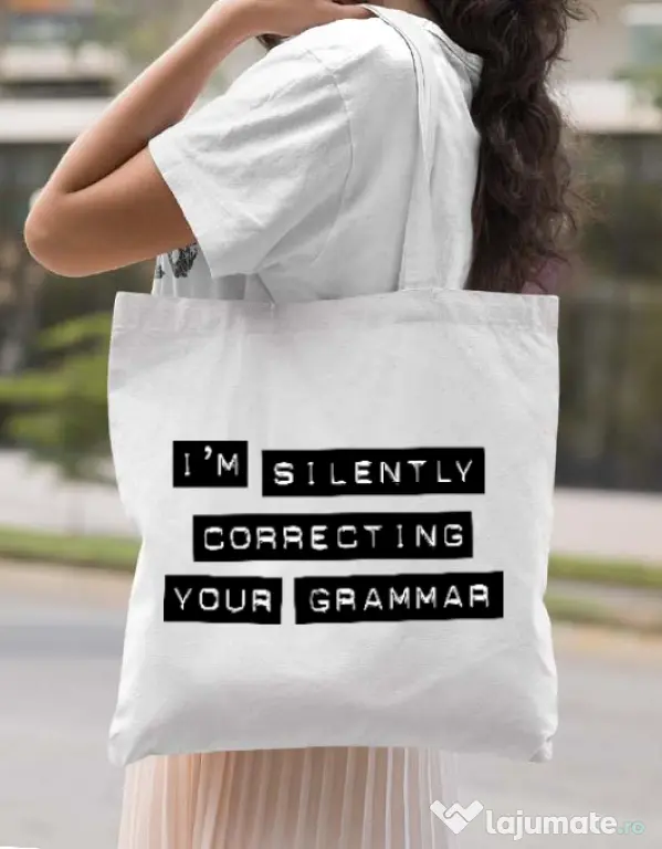 Sacosa din panza Grammar nazi Alb